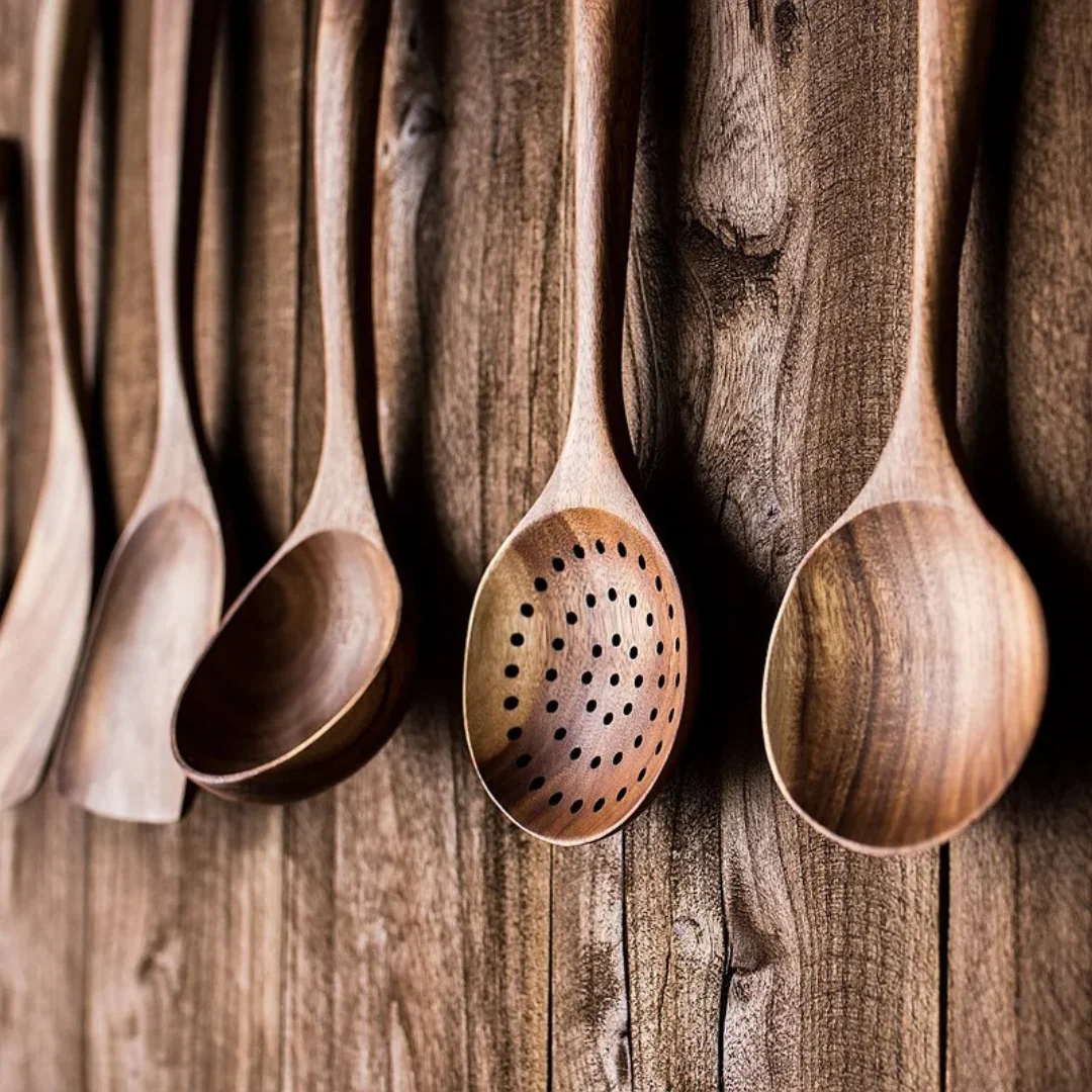 5-teiliges Küchenutensilien-Set aus Holz – Rustikal, Umweltfreundlich & Langlebig | Perfekt für stilvolles & nachhaltiges Kochen