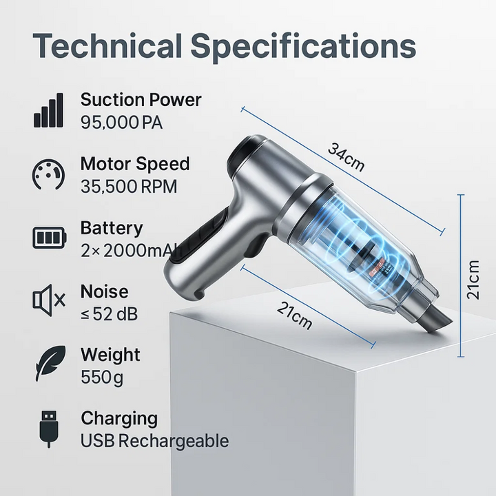 Portable Car Vacuum Cleaner Cordless High Suction Cleaning Tool