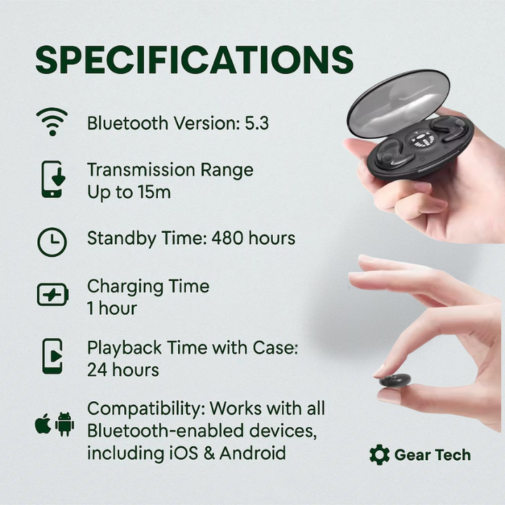 Wireless Sleep Earbuds Low-Profile Noise-Reducing Earphones