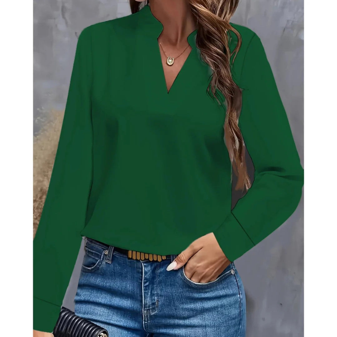 Leona | Lässige Bluse Mit V-ausschnitt Für Damen | Langarm