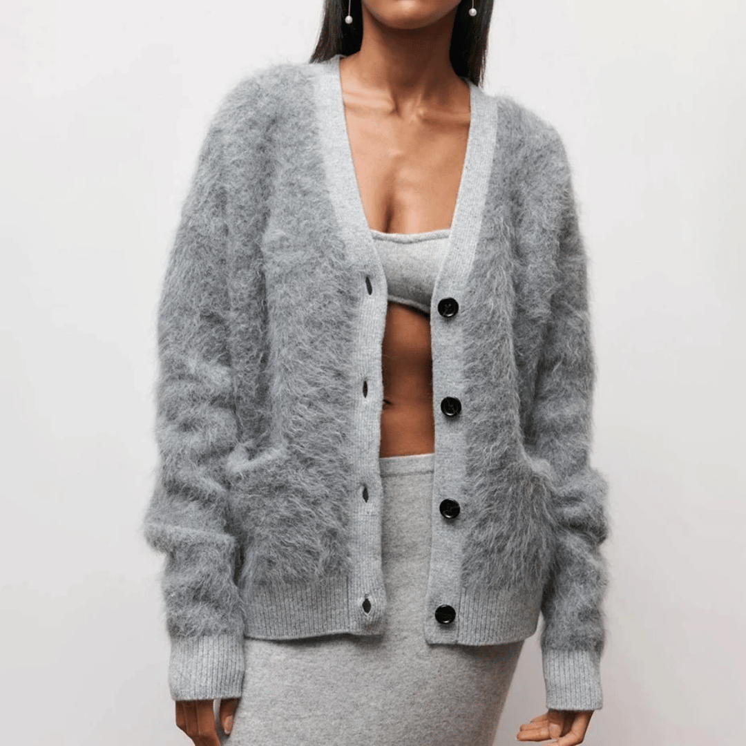 Lässiger Damen-Cardigan Mit Knopfleiste Und V-Ausschnitt | Lange Ärmel