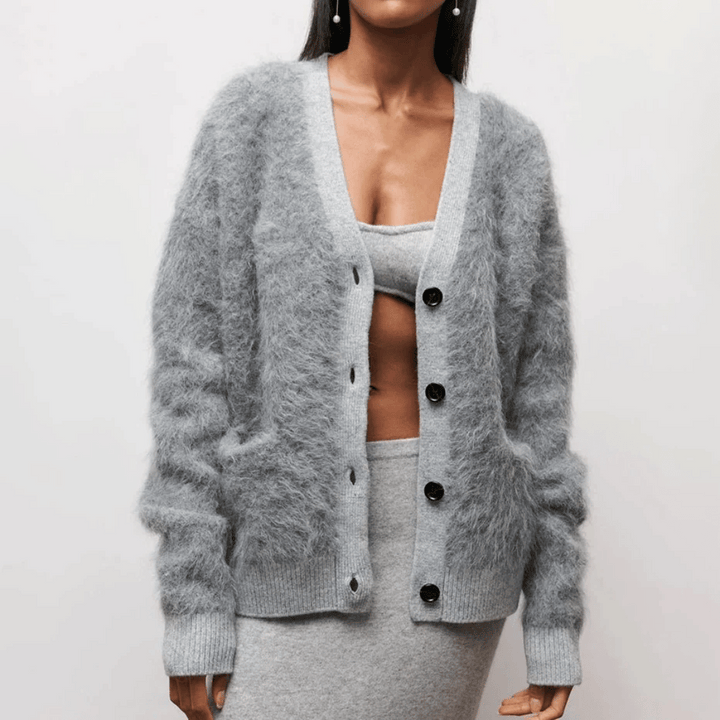 Lässiger Damen-Cardigan Mit Knopfleiste Und V-Ausschnitt | Lange Ärmel
