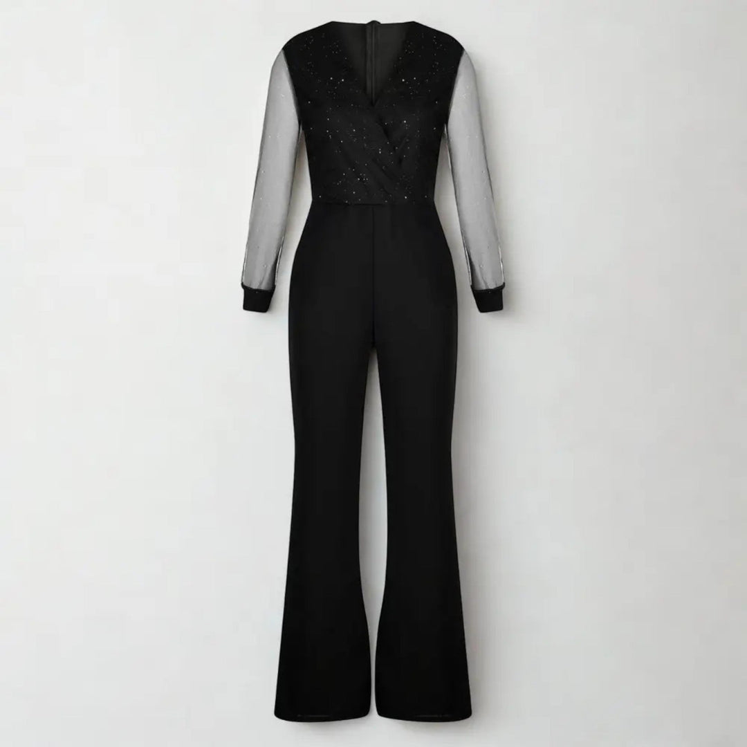 Vivienne | Langärmeliger Jumpsuit Mit V-ausschnitt Für Damen