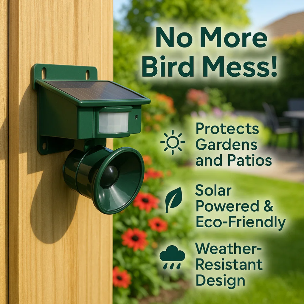 Solar Powered Bird Deterrent Motion Activated Sound Repeller
