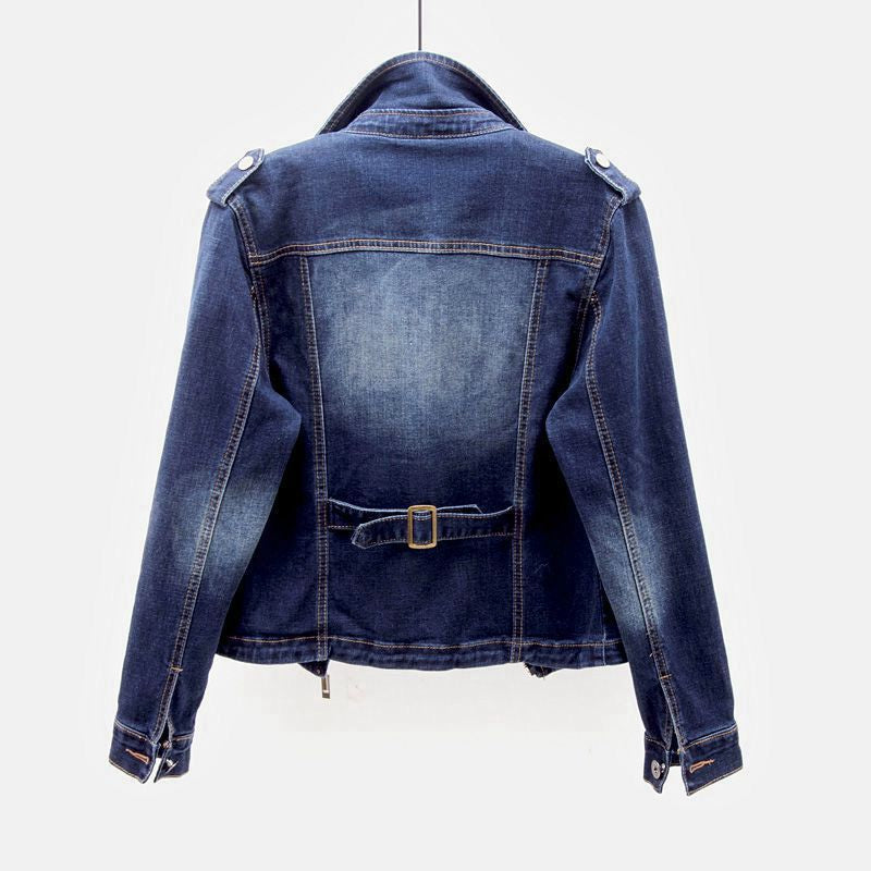 Trendige Denim Moto Jacke Für Frauen | Reverskragen