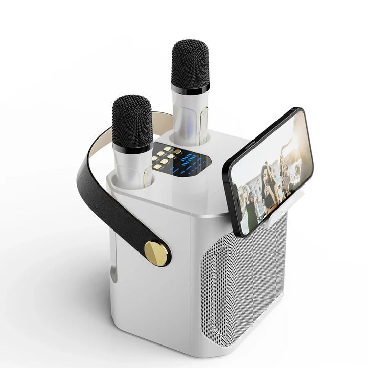 Leistungsstarker Karaoke Bluetooth-Lautsprecher – Tragbare 360° Stereo-Surround-Boombox | Wasserdichter kabelloser Subwoofer mit zwei Mikrofonen