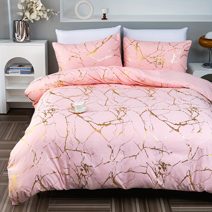 Hot Stamped Marble Quilt Cover and Pillowcase Set
