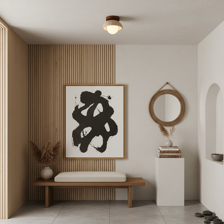 Lámpara de techo decorativa con acabado de piedra en forma de globo