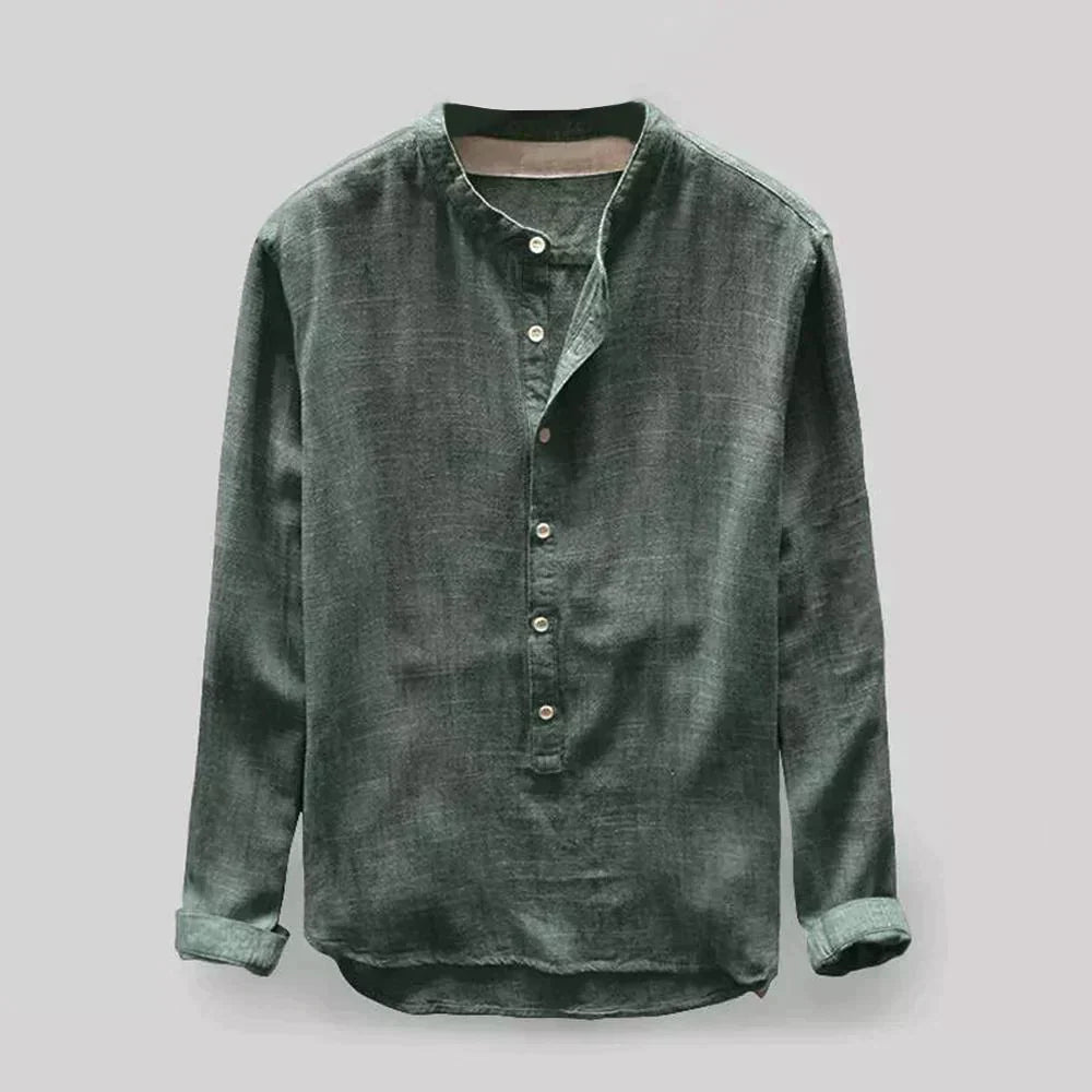 Einfaches Henley-Kragenhemd Für Herren | Langarm