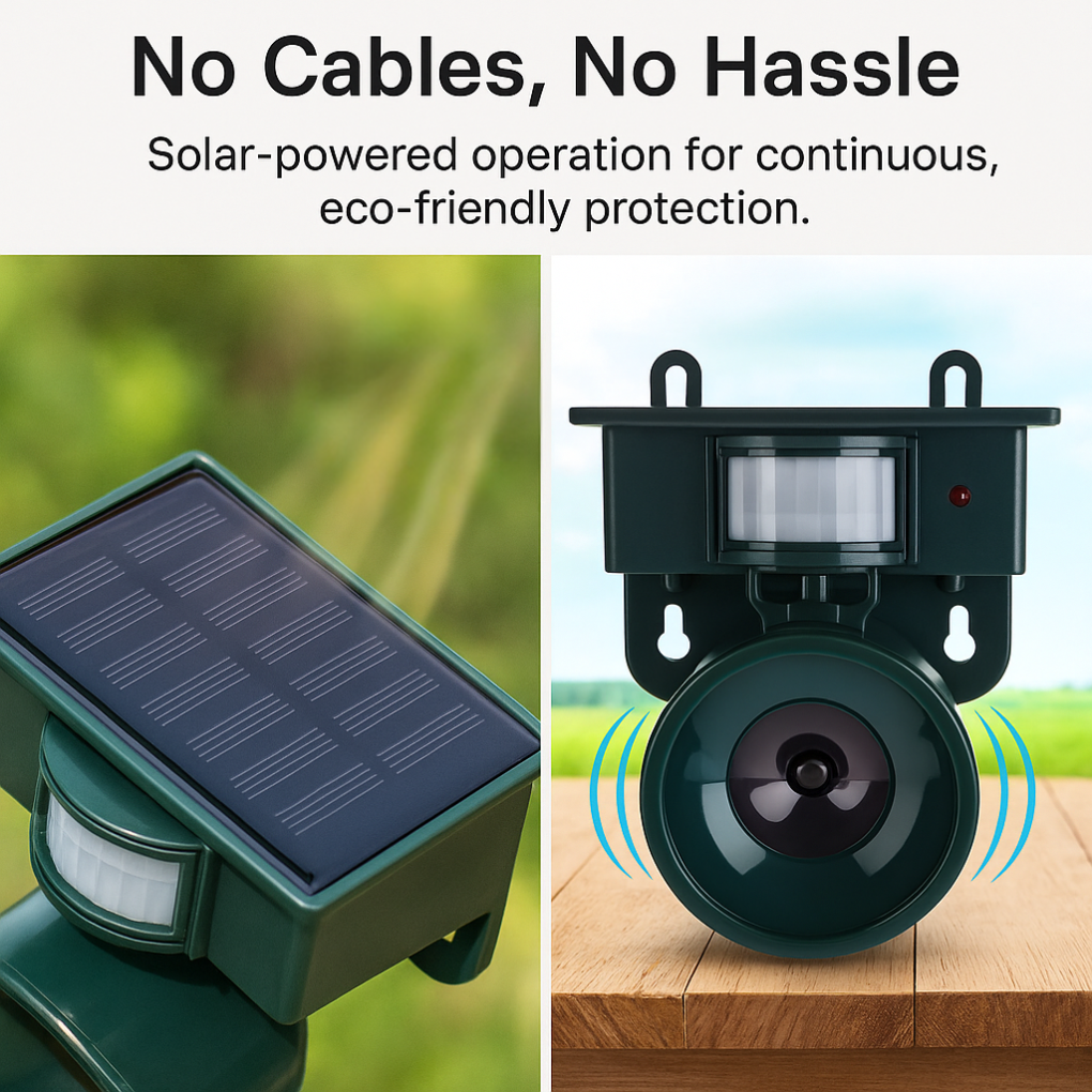 Solar Powered Bird Deterrent Motion Activated Sound Repeller