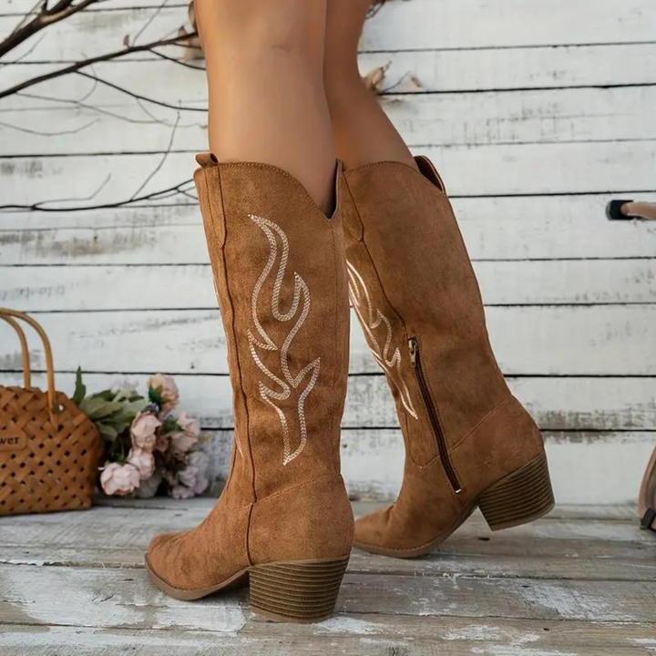 Damen Cowboystiefel Mit Seitlichem Reißverschluss | Blockabsatz