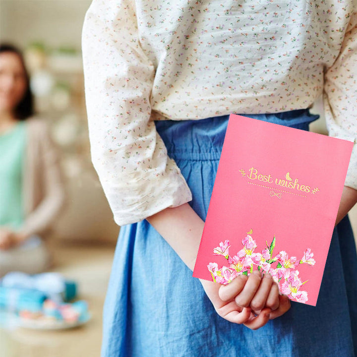 Geschenk zum Muttertag – 3D Aufklappkarte in Rosa mit Umschlag