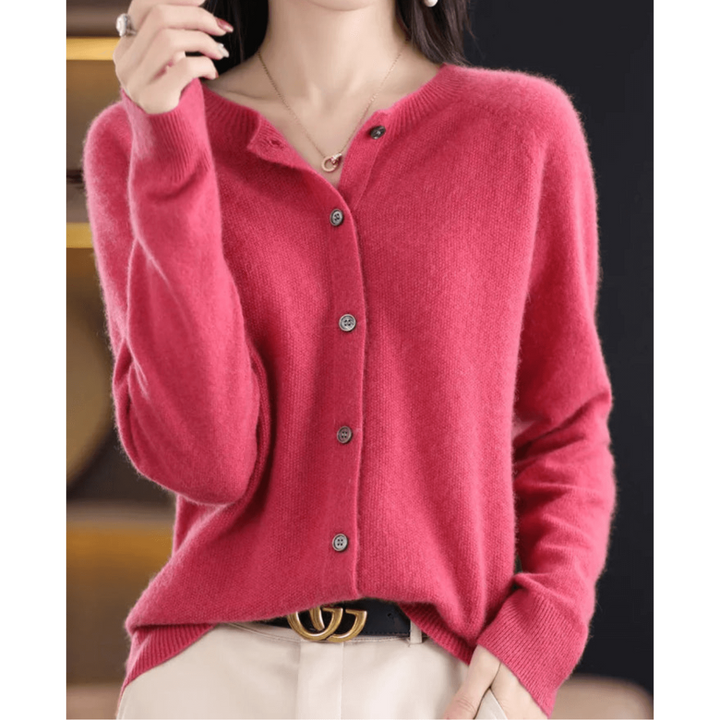 Damen Kaschmir Rundhals-Cardigan Mit Langen Ärmeln | Knopfleiste Vorne