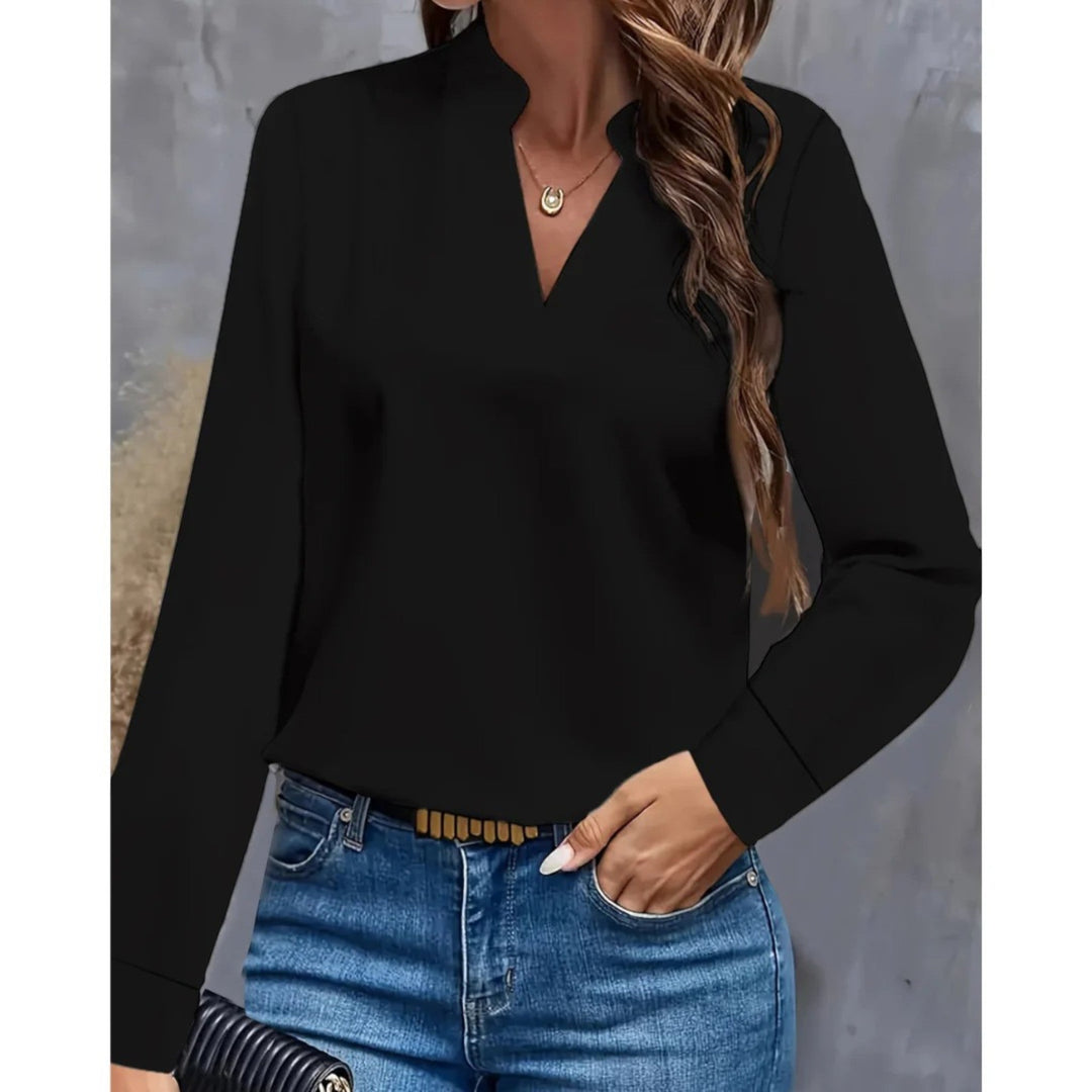 Leona | Lässige Bluse Mit V-ausschnitt Für Damen | Langarm