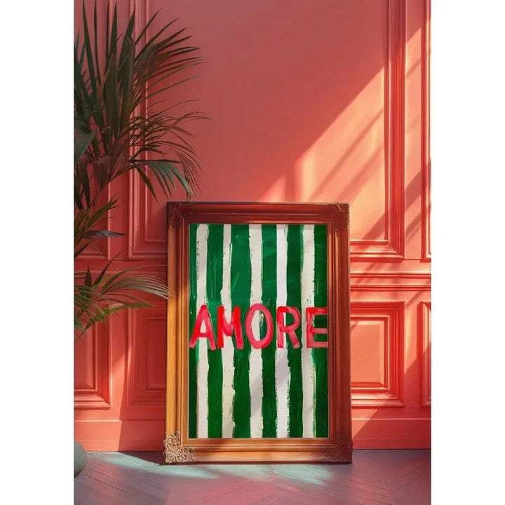 Impresión de Arte de Pared en Lienzo Abstracto Amore con Rayas Verdes