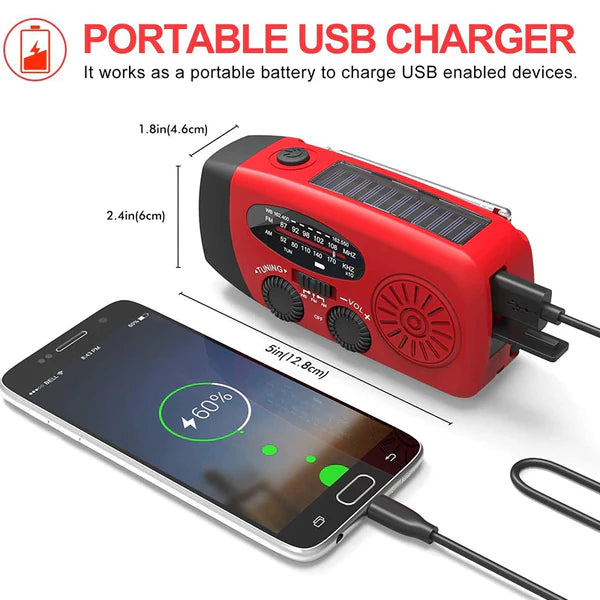 Selbstbetriebendes Notfallradio – Handkurbel, Solar, Taschenlampe & Powerbank | FM/AM-Radio – Unverzichtbar bei Katastrophen & Notfällen