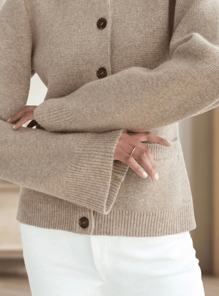 Damen Kaschmir-Cardigan Mit Knöpfen Und Tasche | Langarm