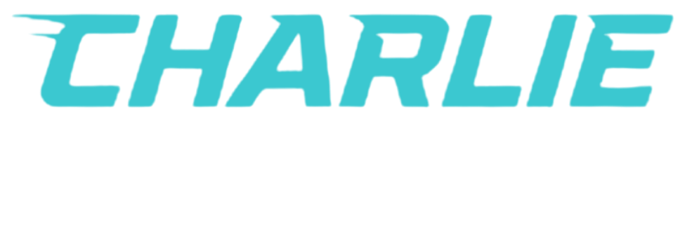 Teal 'CHARLIE' logo on a white background