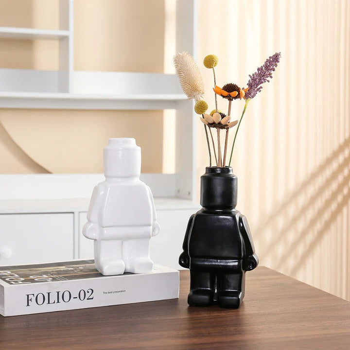Roboter-Blumentopf im Ziegelstein-Look – Kreativ, Stabil & Pflanzbereit | Originelle Pflanzgefäße für Wohnzimmer, Balkon & Büro
