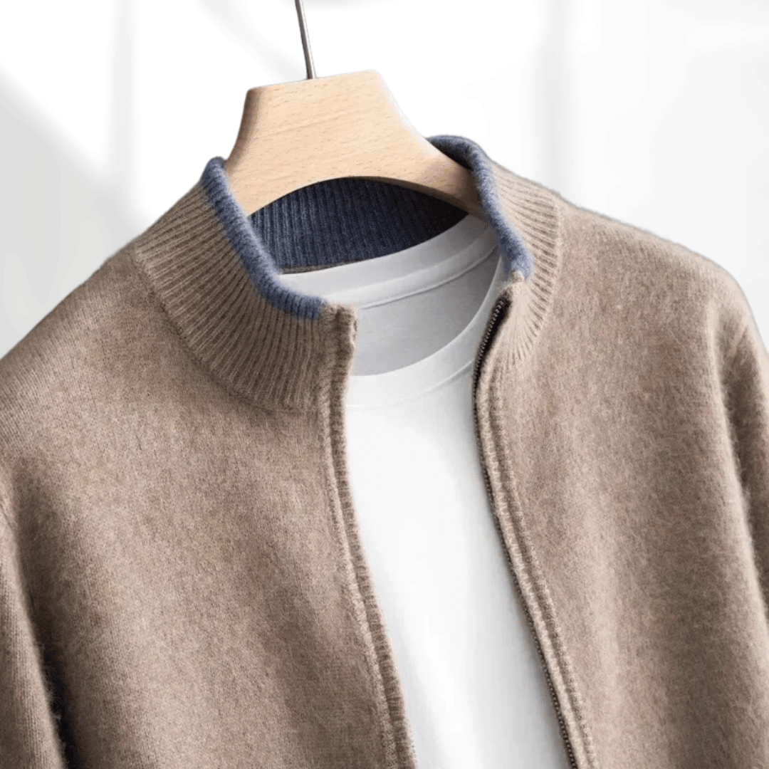 Herren Kaschmir Reißverschlussjacke Mit Langen Ärmeln | Winter