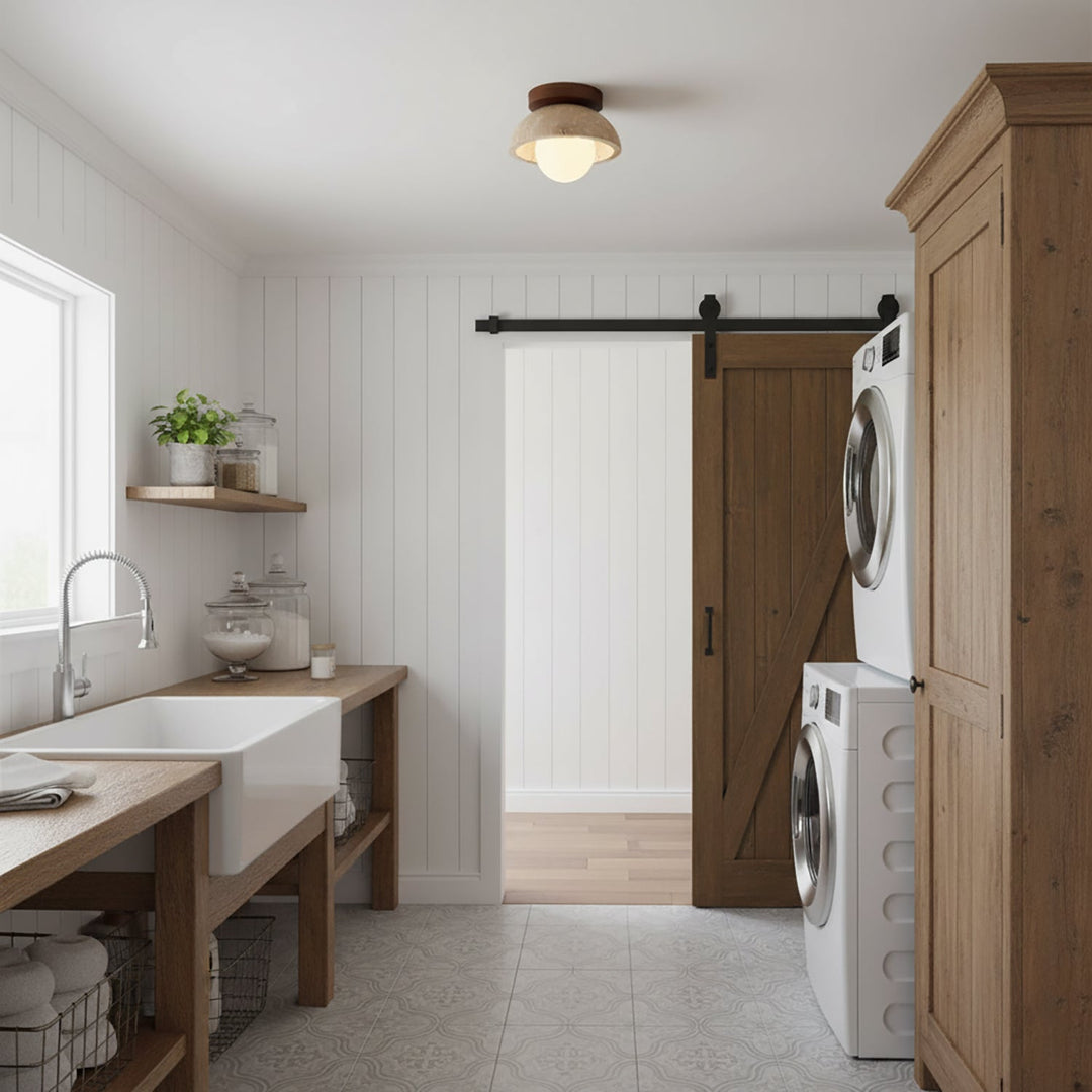 Lámpara de techo decorativa con acabado de piedra en forma de globo