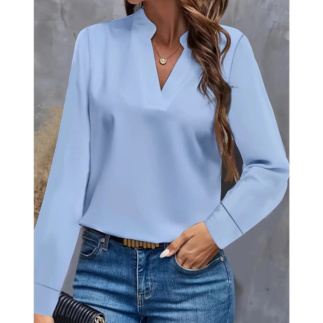Leona | Lässige Bluse Mit V-ausschnitt Für Damen | Langarm