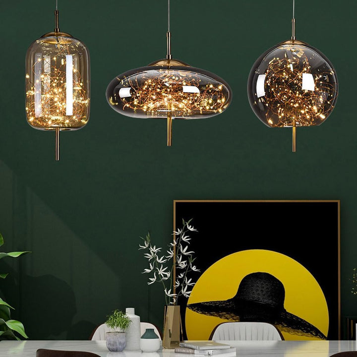 Hanging Glass LED Pendant Light Warm Ambient Ceiling Illumination