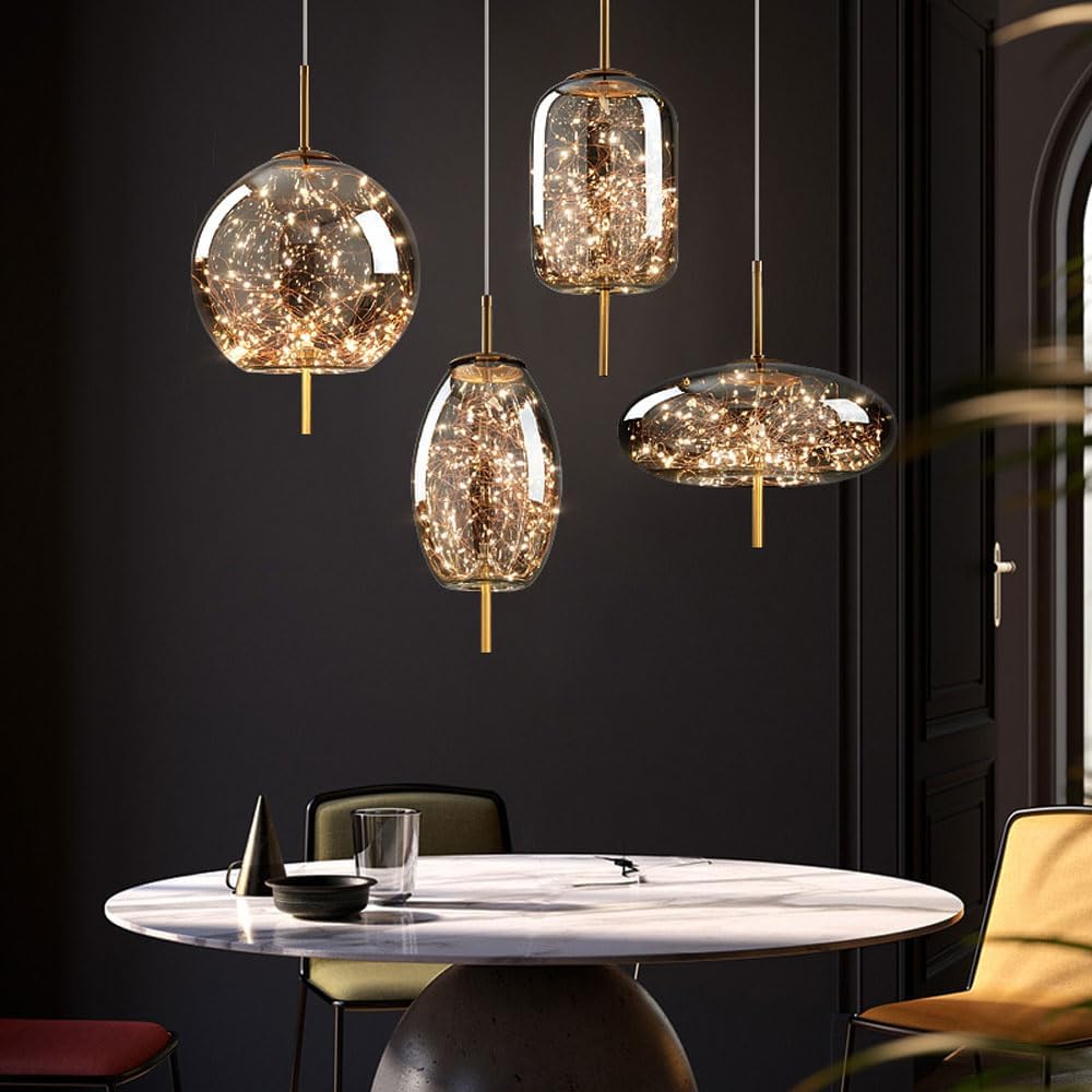 Hanging Glass LED Pendant Light Warm Ambient Ceiling Illumination