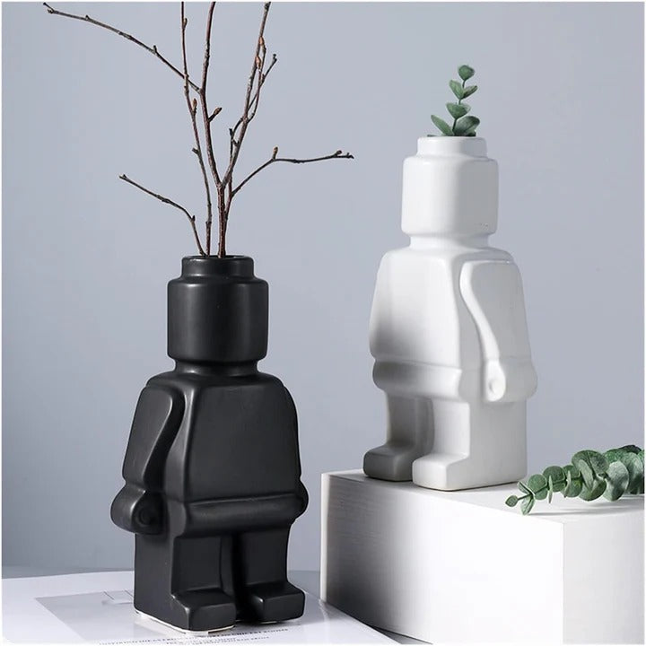 Roboter-Blumentopf im Ziegelstein-Look – Kreativ, Stabil & Pflanzbereit | Originelle Pflanzgefäße für Wohnzimmer, Balkon & Büro