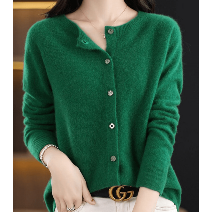 Damen Kaschmir Rundhals-Cardigan Mit Langen Ärmeln | Knopfleiste Vorne