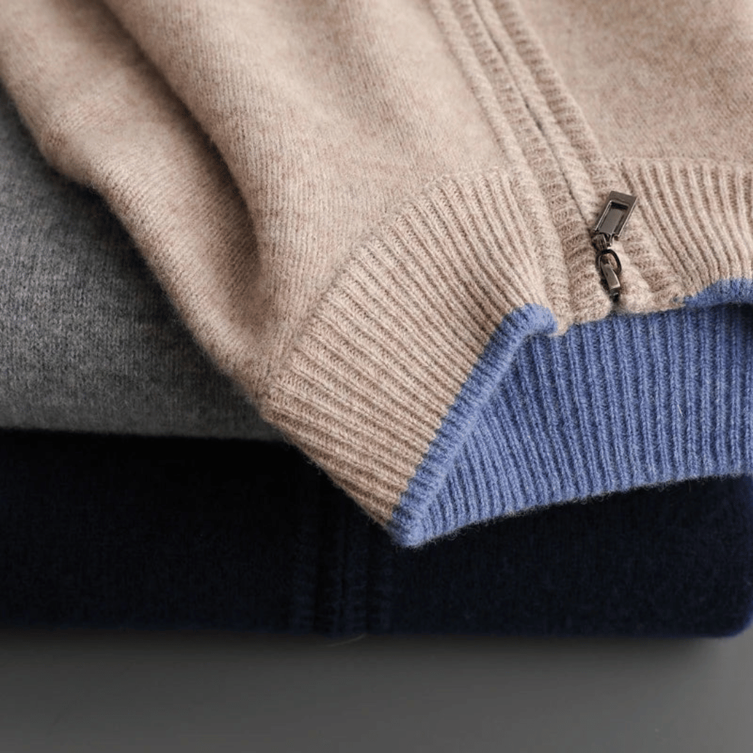 Herren Kaschmir Reißverschlussjacke Mit Langen Ärmeln | Winter