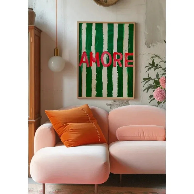 Impresión de Arte de Pared en Lienzo Abstracto Amore con Rayas Verdes