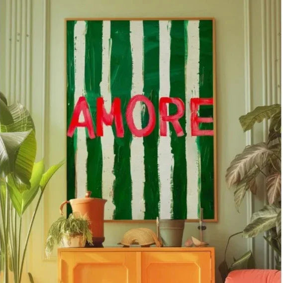 Impresión de Arte de Pared en Lienzo Abstracto Amore con Rayas Verdes