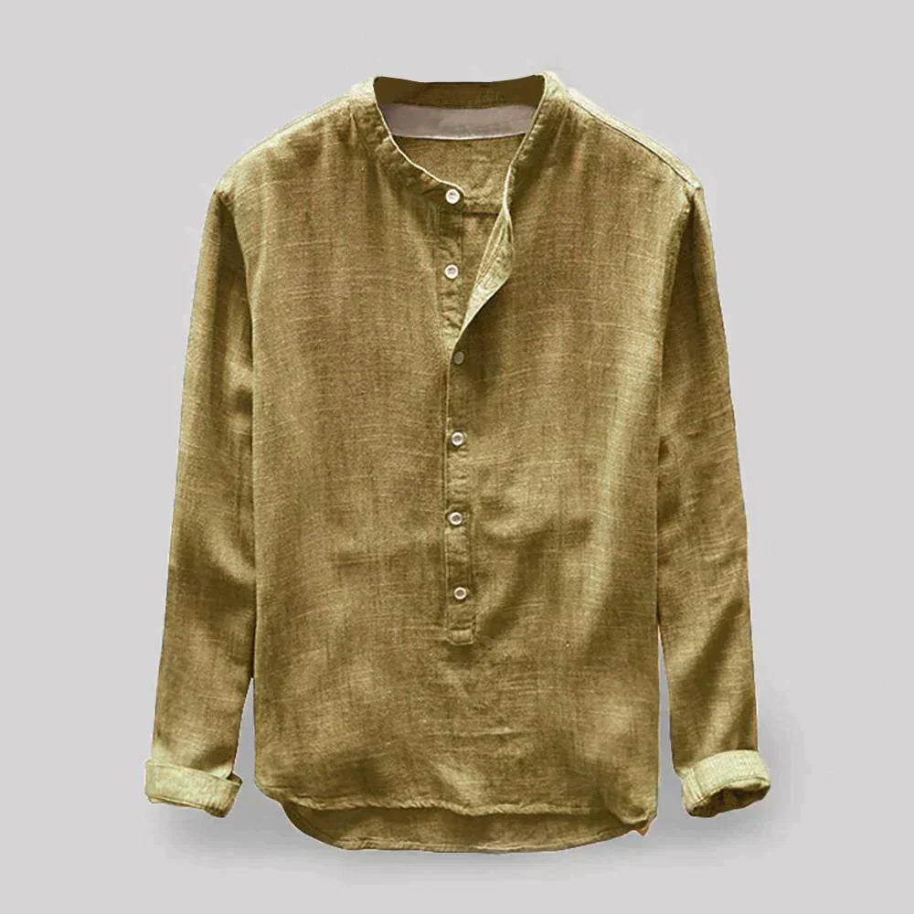 Einfaches Henley-Kragenhemd Für Herren | Langarm