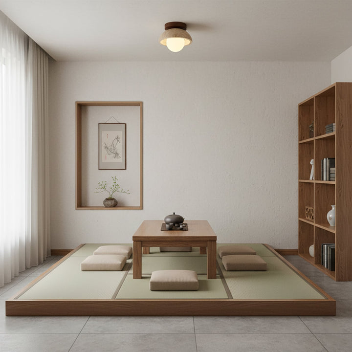 Lámpara de techo decorativa con acabado de piedra en forma de globo