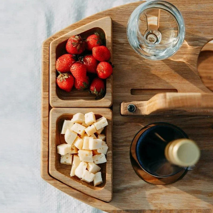 Tragbarer Picknick-Weintisch aus Holz – Faltbar & Stabil für Garten, Camping & Ausflüge | Ideal für Wein & Snacks