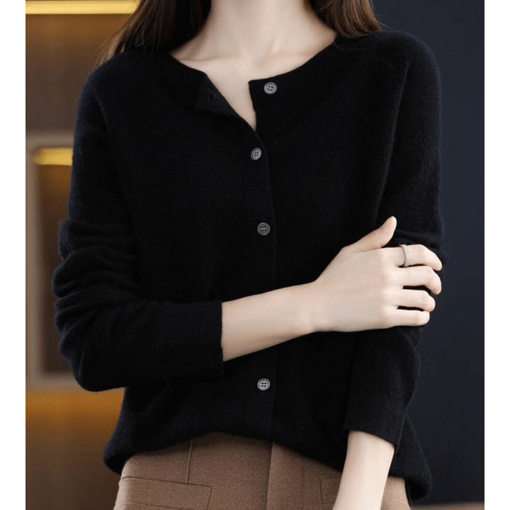 Damen Kaschmir Rundhals-Cardigan Mit Langen Ärmeln | Knopfleiste Vorne