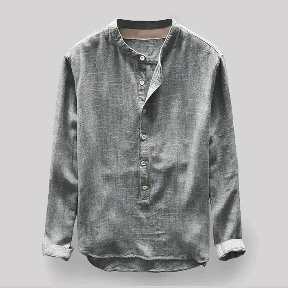 Einfaches Henley-Kragenhemd Für Herren | Langarm