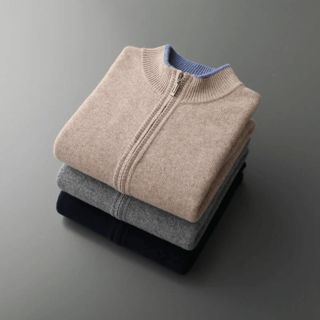 Herren Kaschmir Reißverschlussjacke Mit Langen Ärmeln | Winter