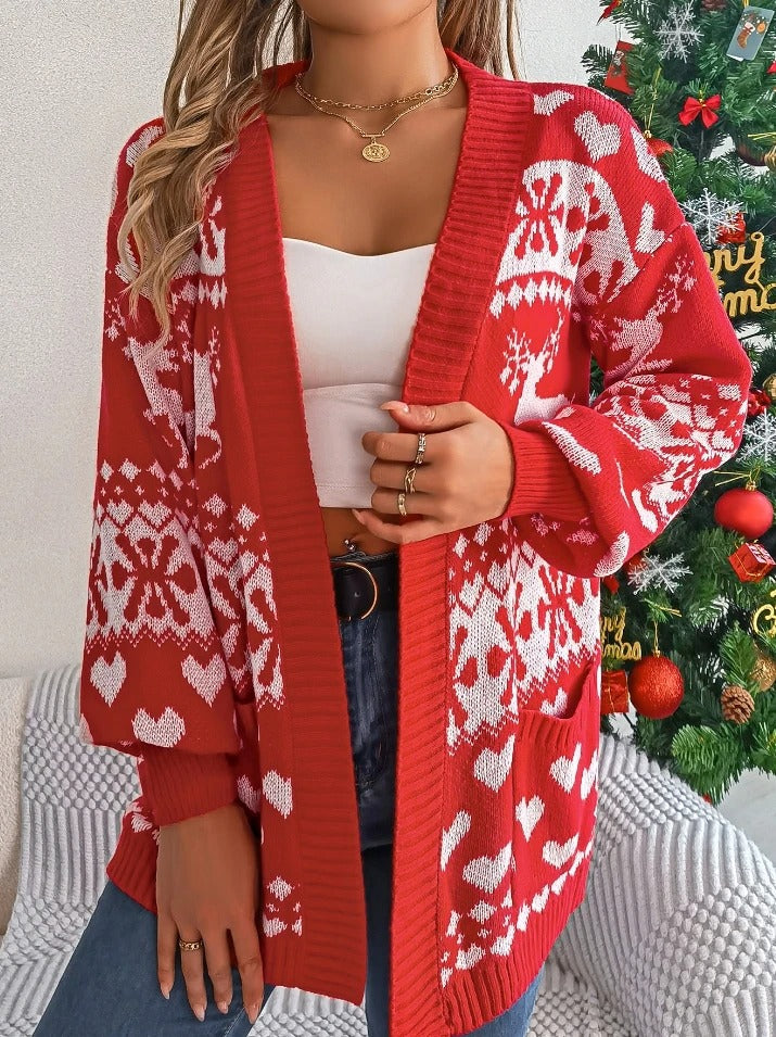 Gestrickter Weihnachts-Pullover Für Damen | Offen Vorne