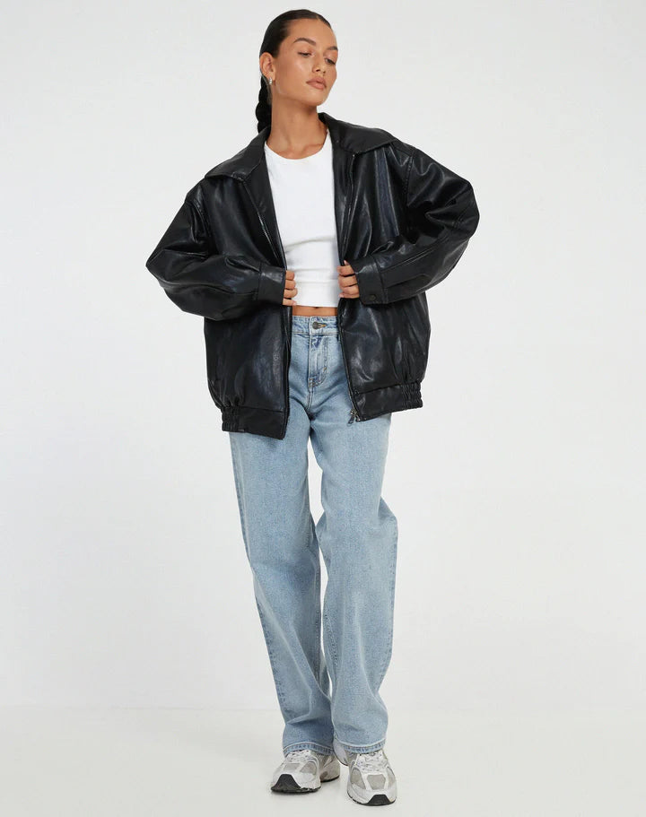 Oversize Damen-Lederjacke mit lockerer Passform