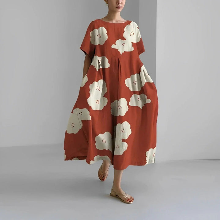 Chaveli | Bohème-blumenkleid Mit Rundhalsausschnitt Für Frauen | Midi