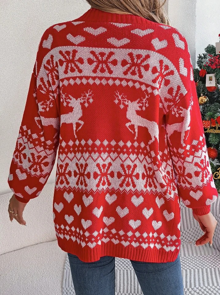 Gestrickter Weihnachts-Pullover Für Damen | Offen Vorne