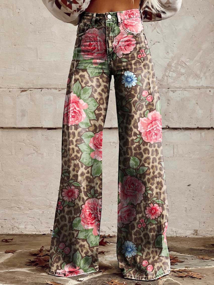 Romina | Lässige Jeans Mit Weitem Bein Und Blumenmuster Für Frauen