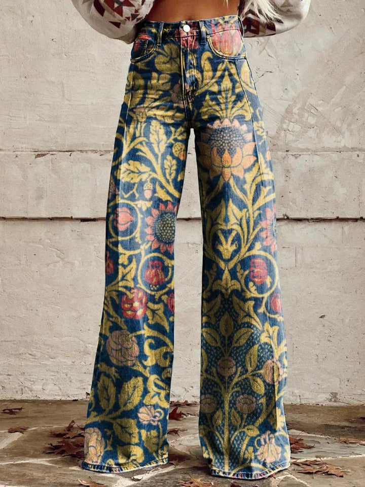 Romina | Lässige Jeans Mit Weitem Bein Und Blumenmuster Für Frauen