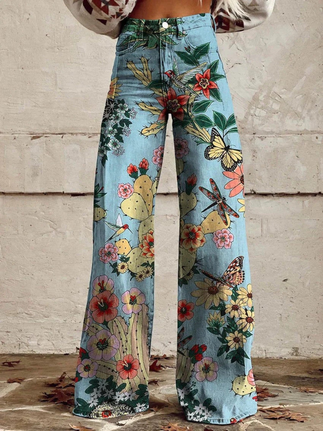 Romina | Lässige Jeans Mit Weitem Bein Und Blumenmuster Für Frauen