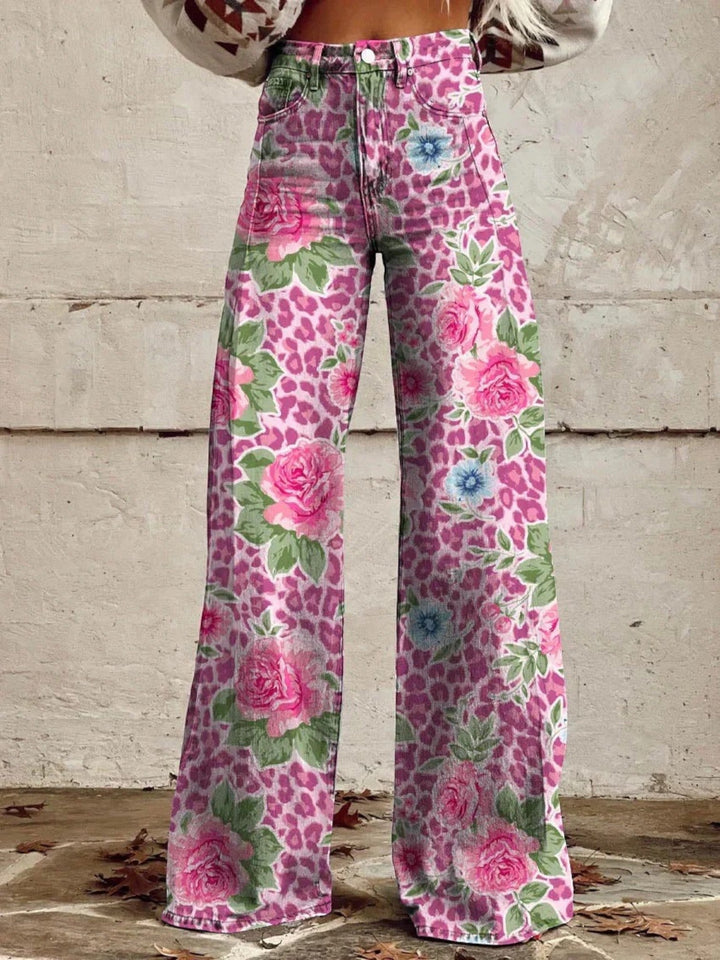 Romina | Lässige Jeans Mit Weitem Bein Und Blumenmuster Für Frauen