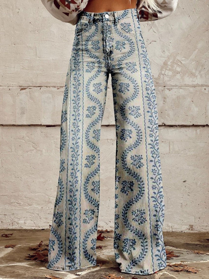 Romina | Lässige Jeans Mit Weitem Bein Und Blumenmuster Für Frauen