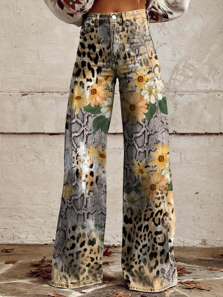 Romina | Lässige Jeans Mit Weitem Bein Und Blumenmuster Für Frauen