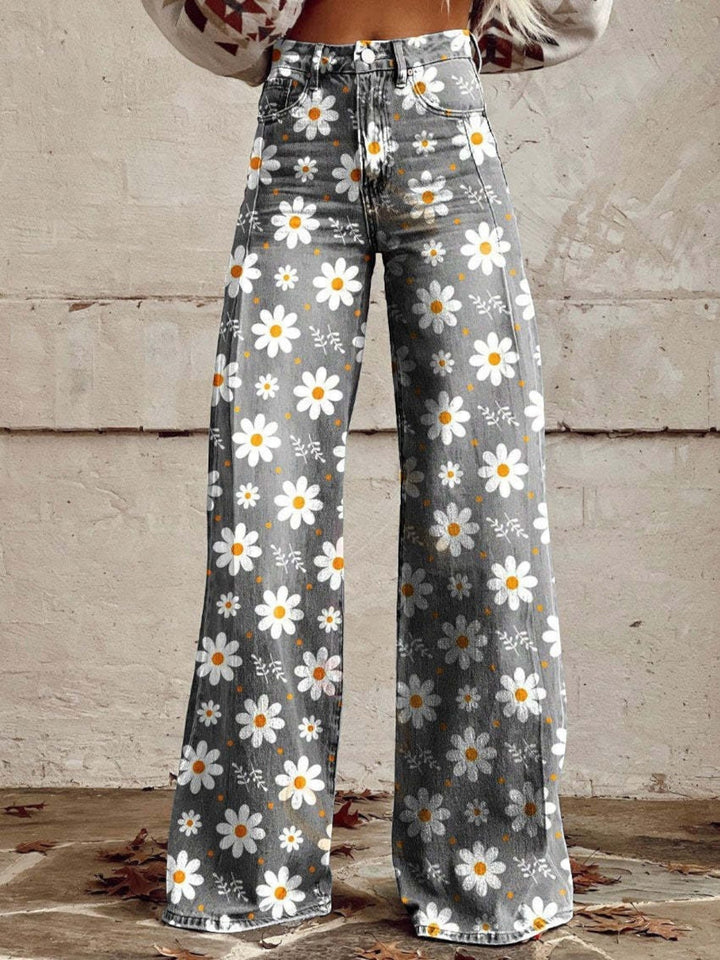 Romina | Lässige Jeans Mit Weitem Bein Und Blumenmuster Für Frauen